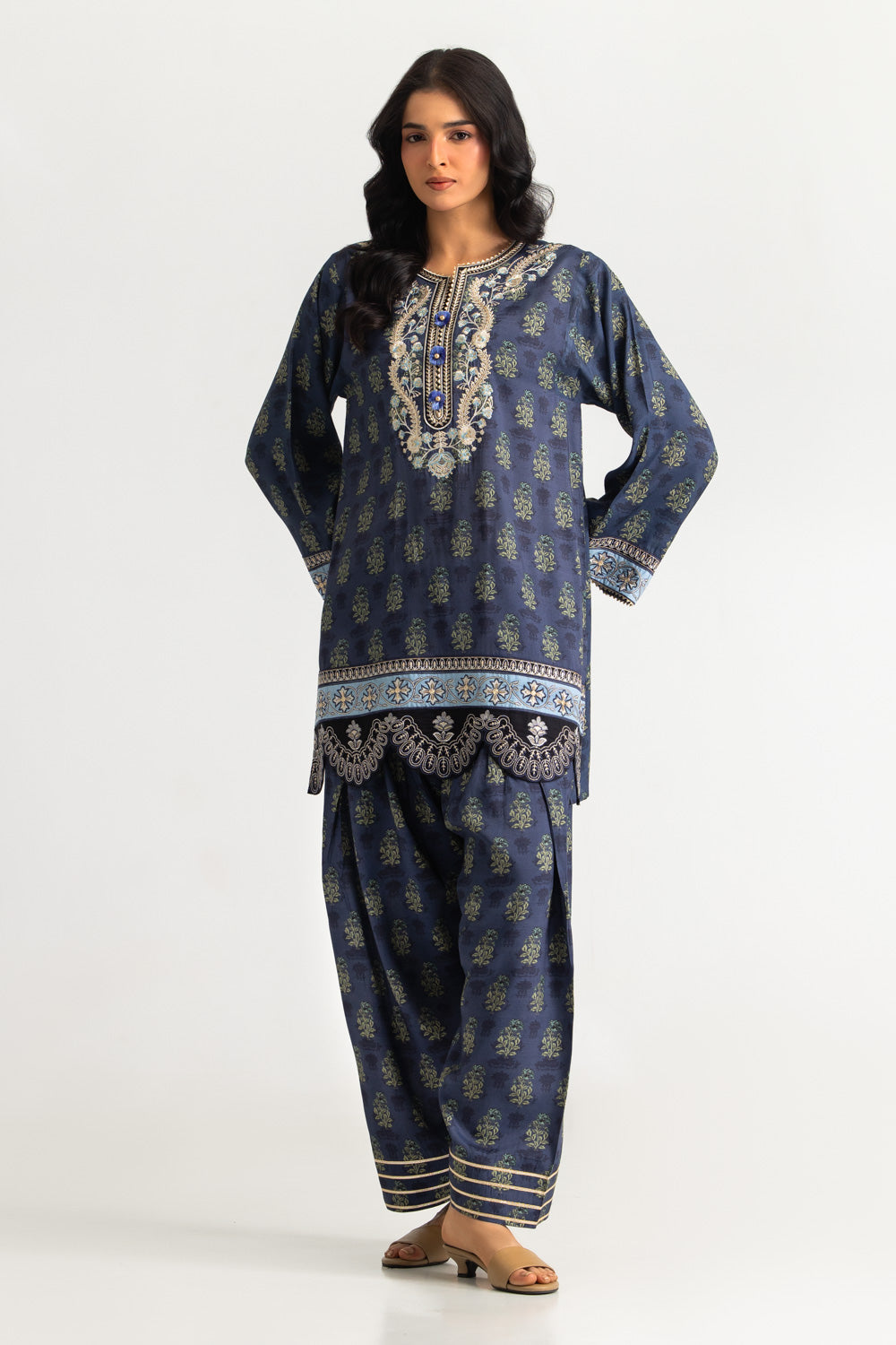 Viscose Raw Silk Printed Co-Ord Set With Embroidered