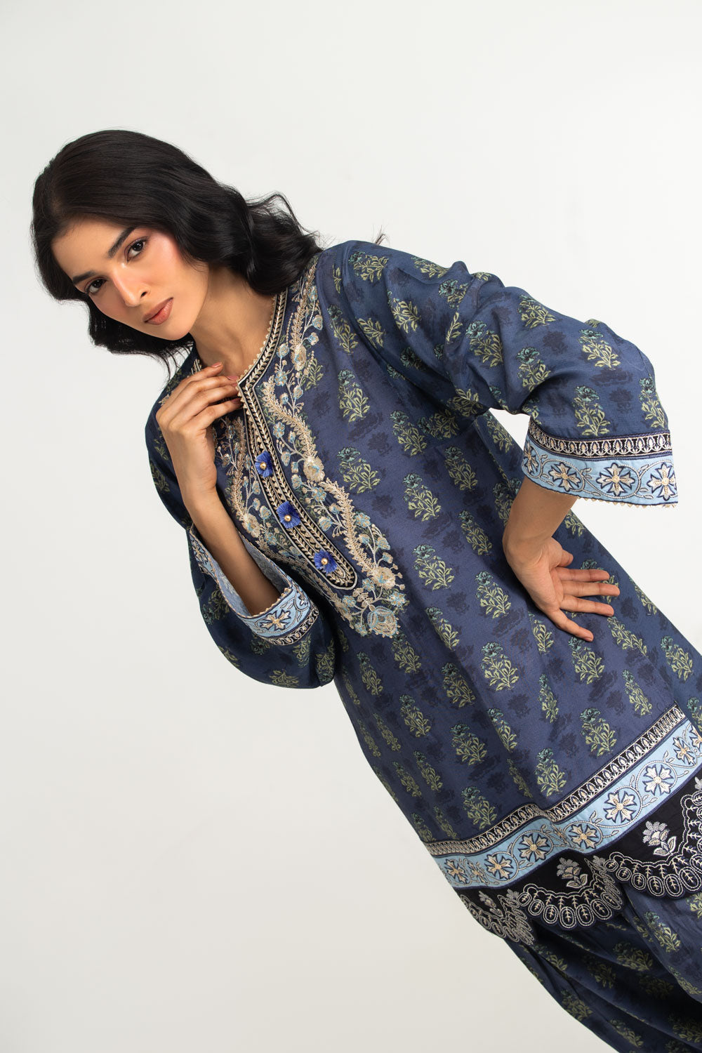 Viscose Raw Silk Printed Co-Ord Set With Embroidered