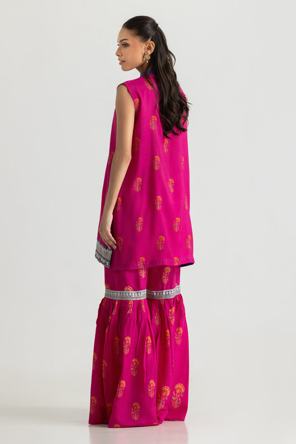 Viscose Raw Silk Printed Shirt And Gharara With Embroidered