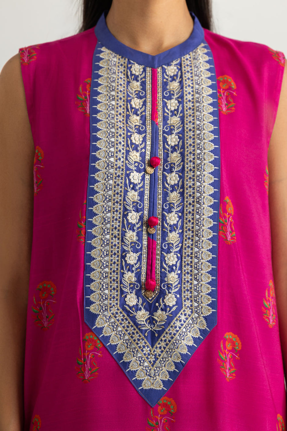 Viscose Raw Silk Printed Shirt And Gharara With Embroidered