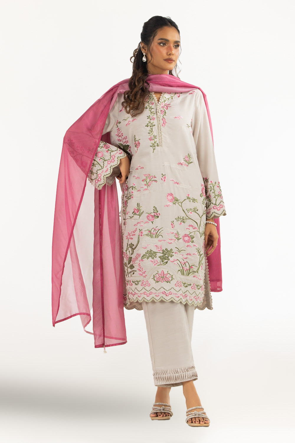 3PC Swiss Lawn Slub Embroidered Suit