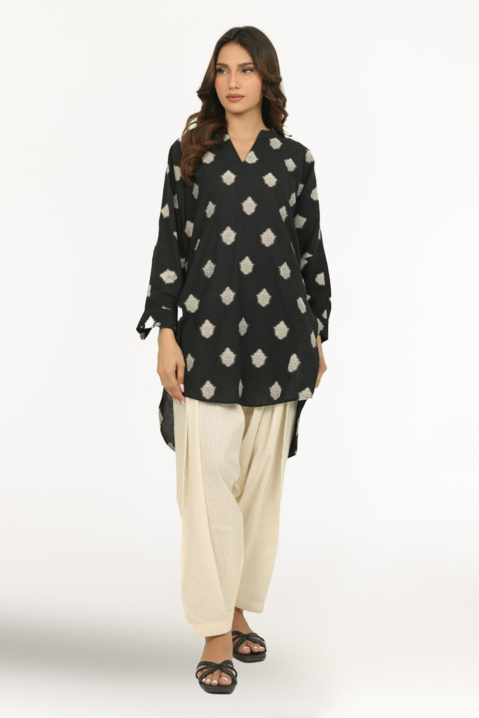 Jacquard Dyed Shirt And Cotton Stripe Shalwar