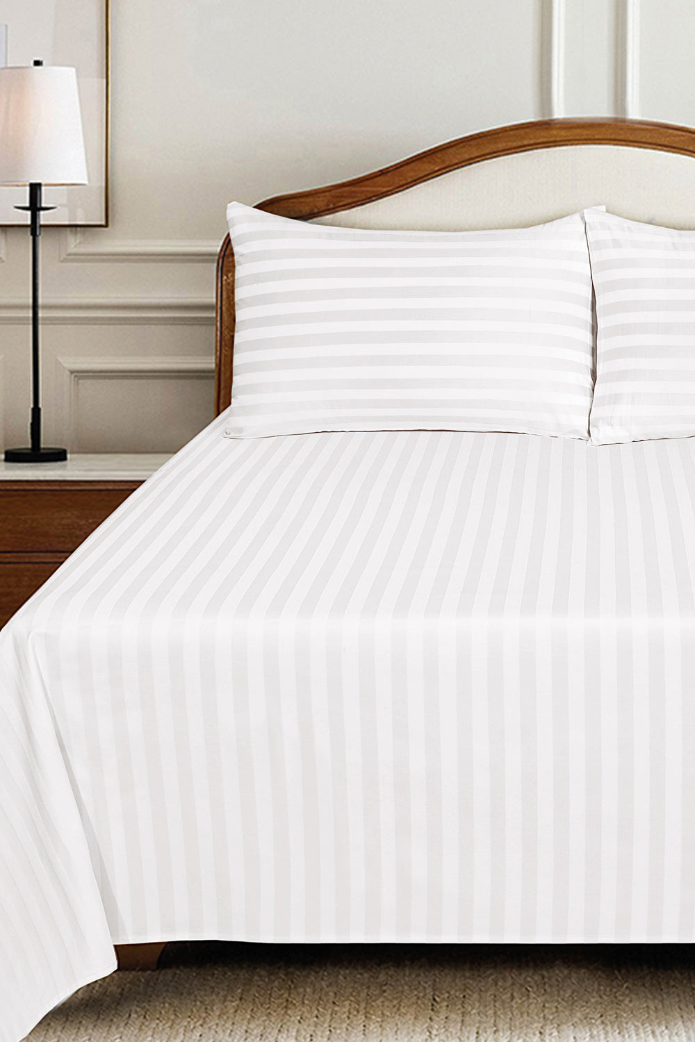 White Stripe Satin Bed Sheet Set 26