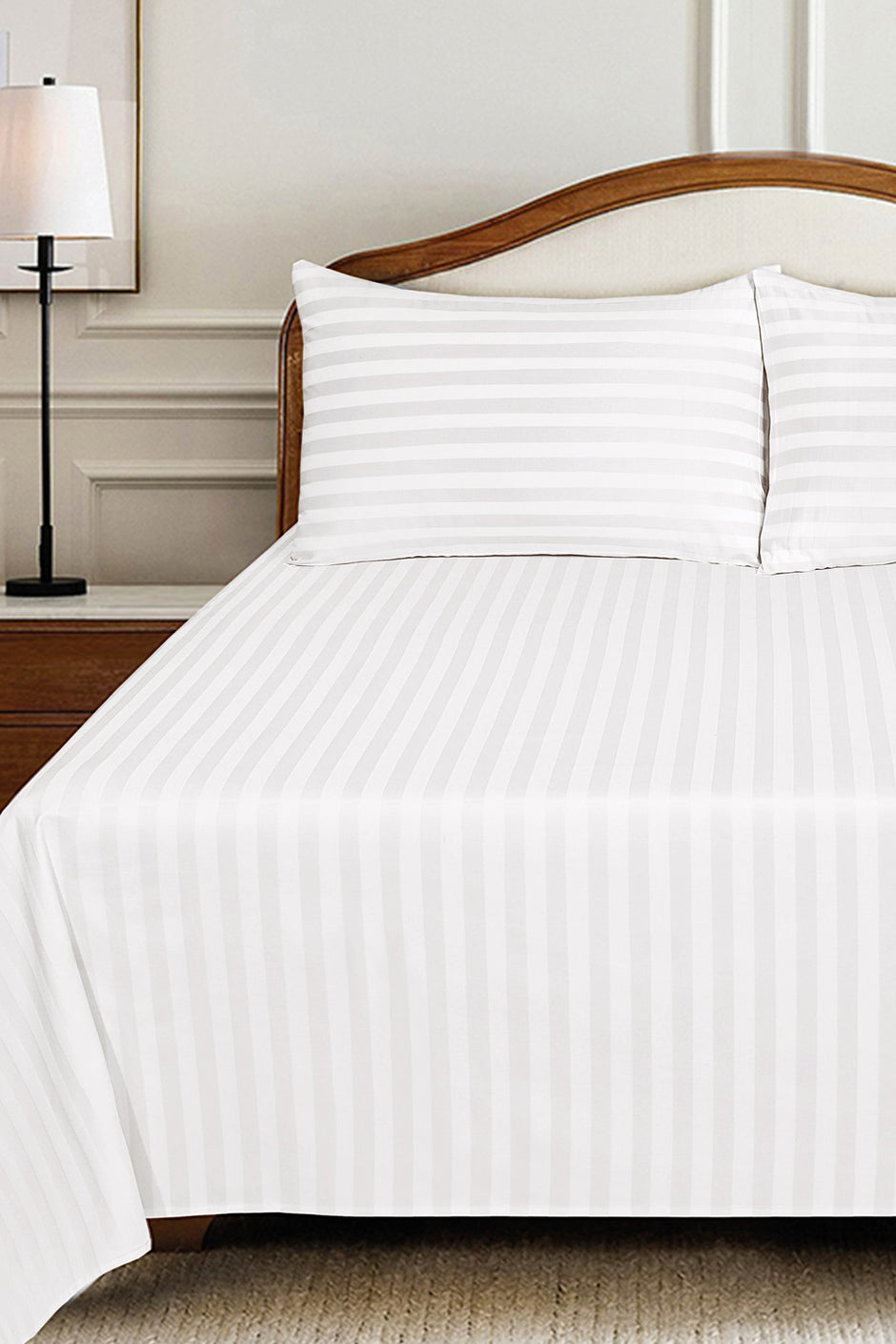 White Stripe Satin Bed Sheet Set 26