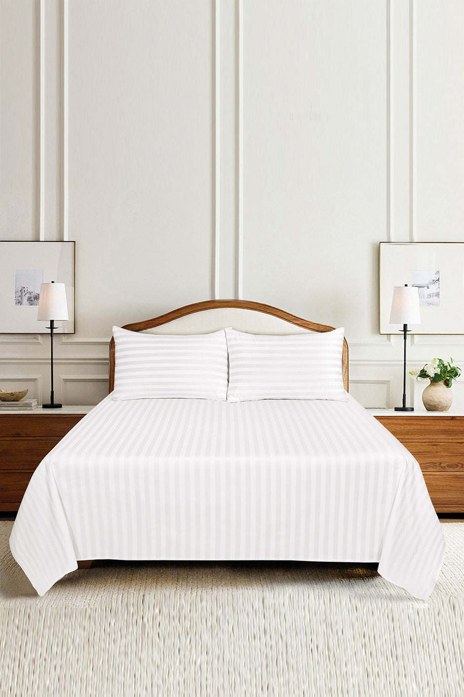 White Stripe Satin Bed Sheet Set 26
