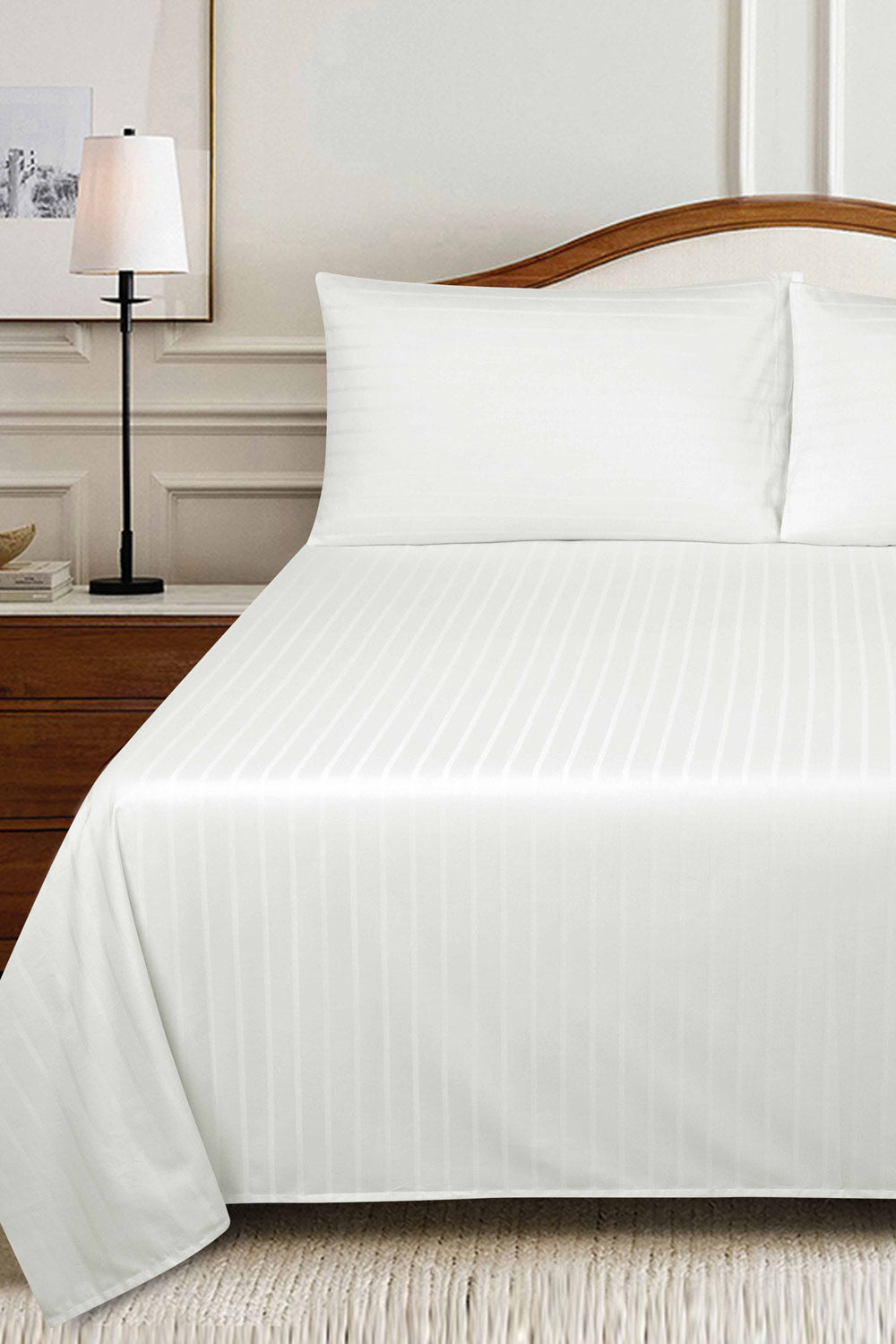 White Stripe Satin Bed Sheet Set
