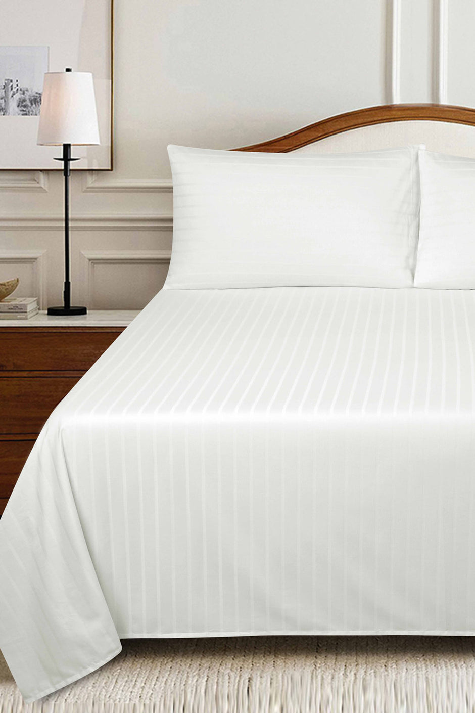 White Stripe Satin Bed Sheet Set