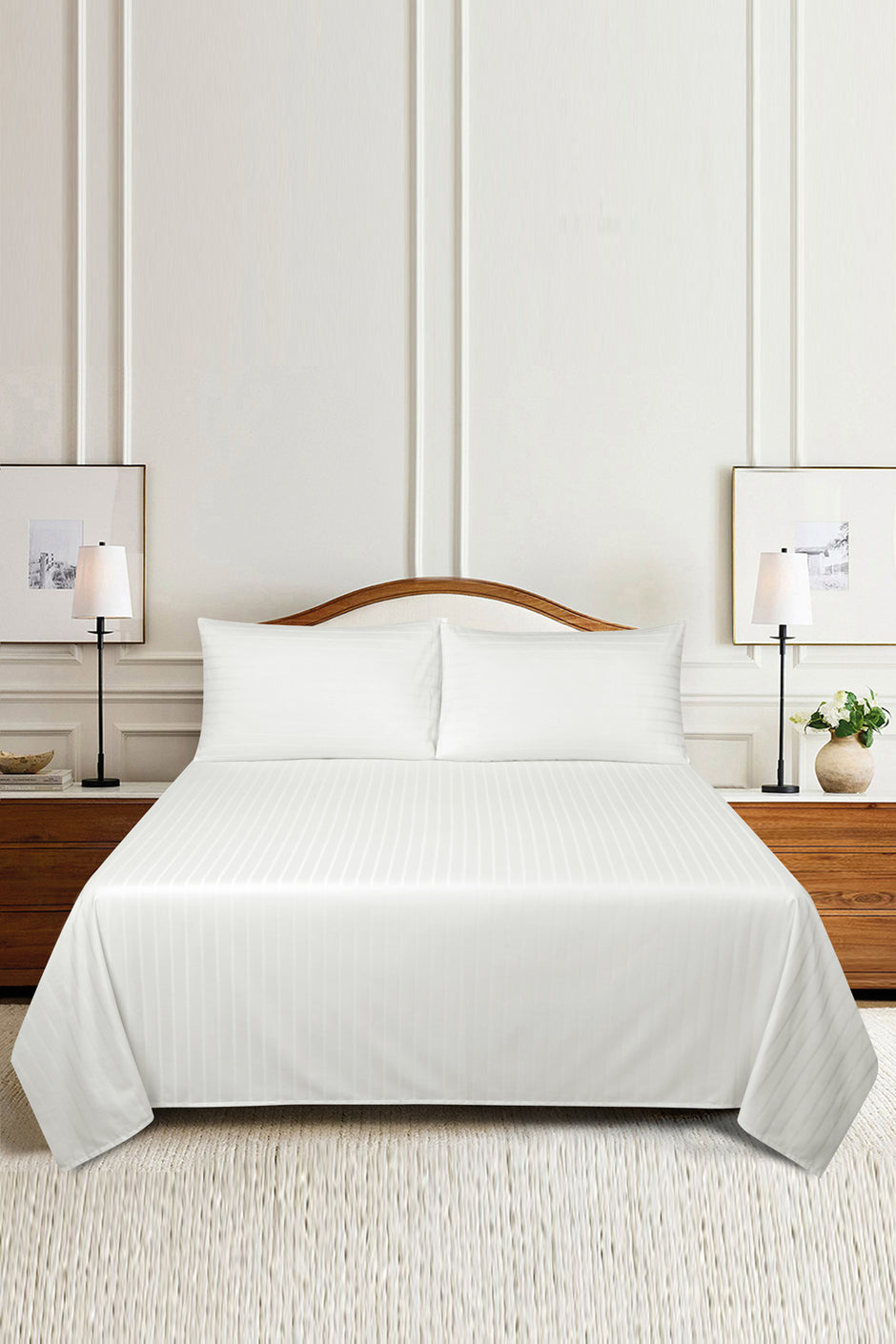 White Stripe Satin Bed Sheet Set
