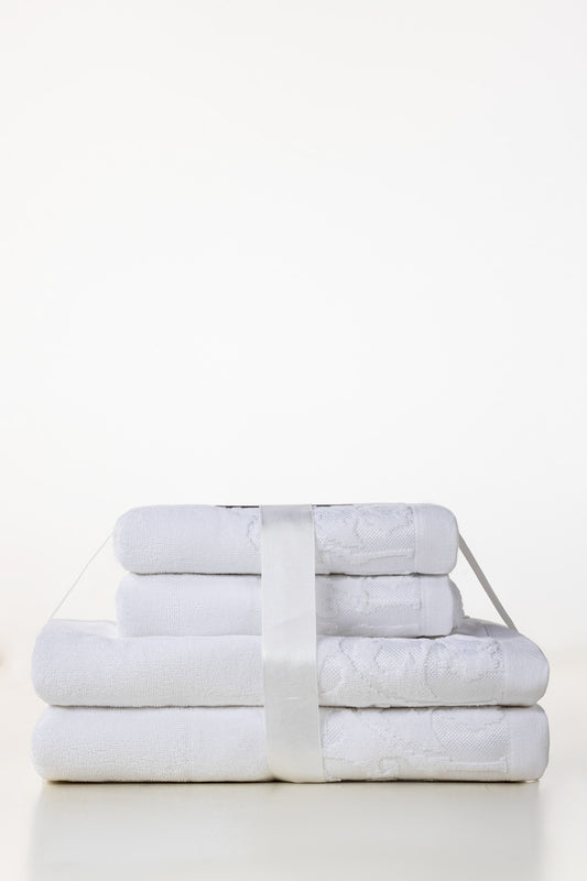 White Jacquard 4pcs Towel Set
