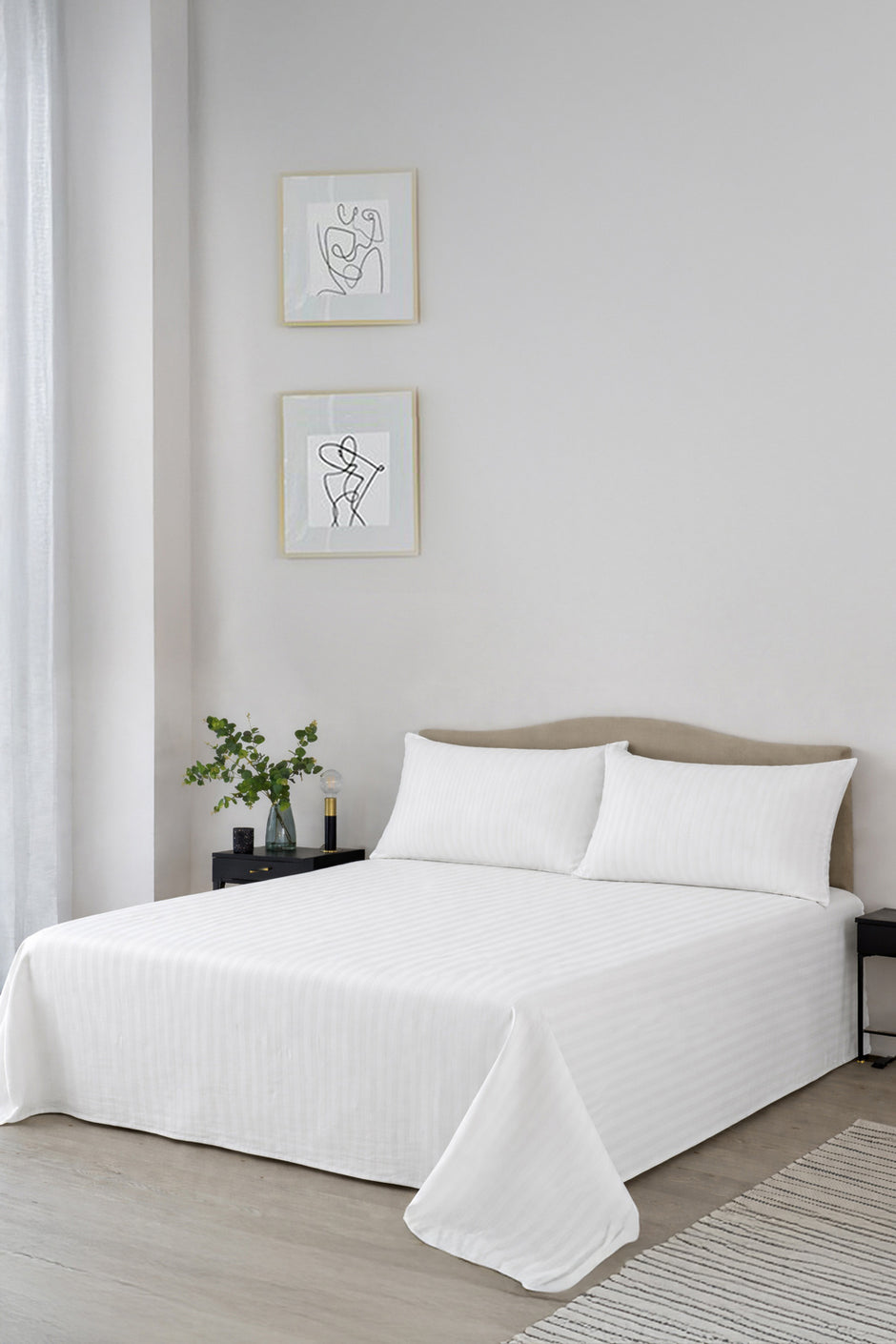 White Stripe Satin Bed Sheet Set