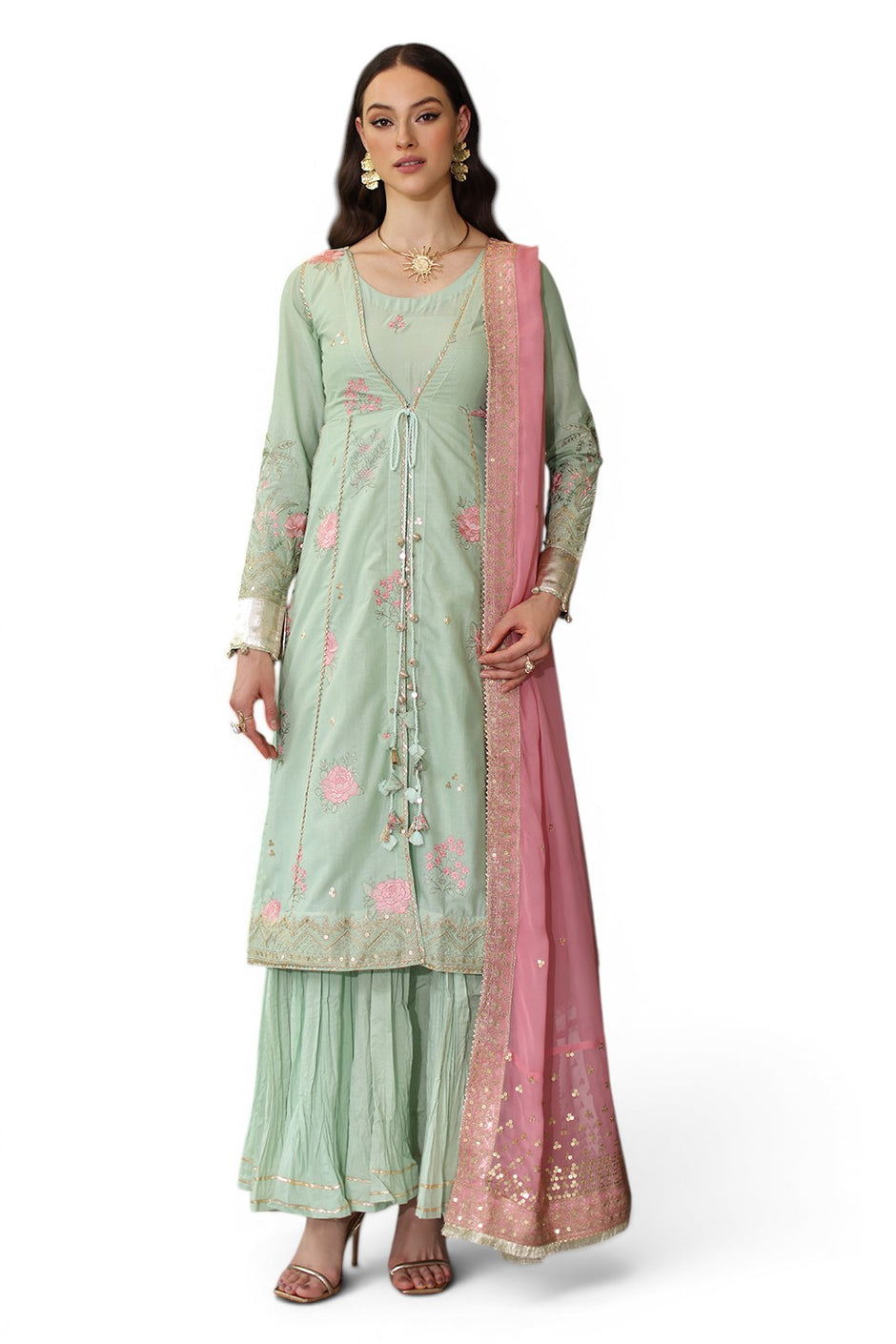 3 Piece Embroidered Lawn Suit with Chiffon Dupatta