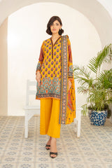 3 Piece Printed Khaddar Suit with Zari Cotton Dupatta SD-52180