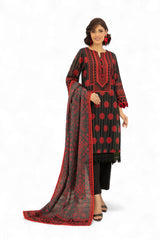 3 Piece Printed Khaddar Suit with Zari Cotton Dupatta SD-52181