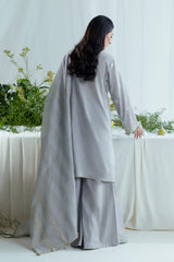 3 Piece Embroidered Self Jacquard Suit with Handwork and Chikan Kari Trouser FE-52045