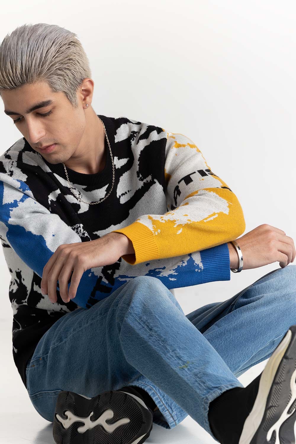 Abstract Jacquard Sweater 224-111-055