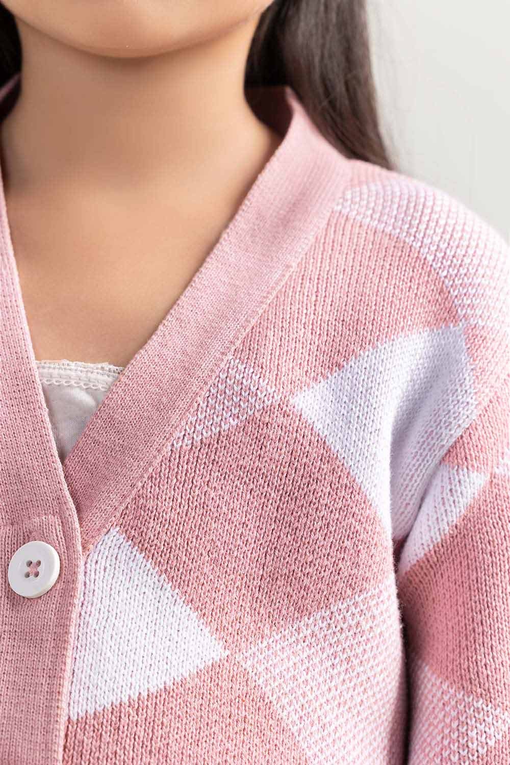 Light Pink-Off-White Cotton Front Open Cardigan SWK-FW21-110
