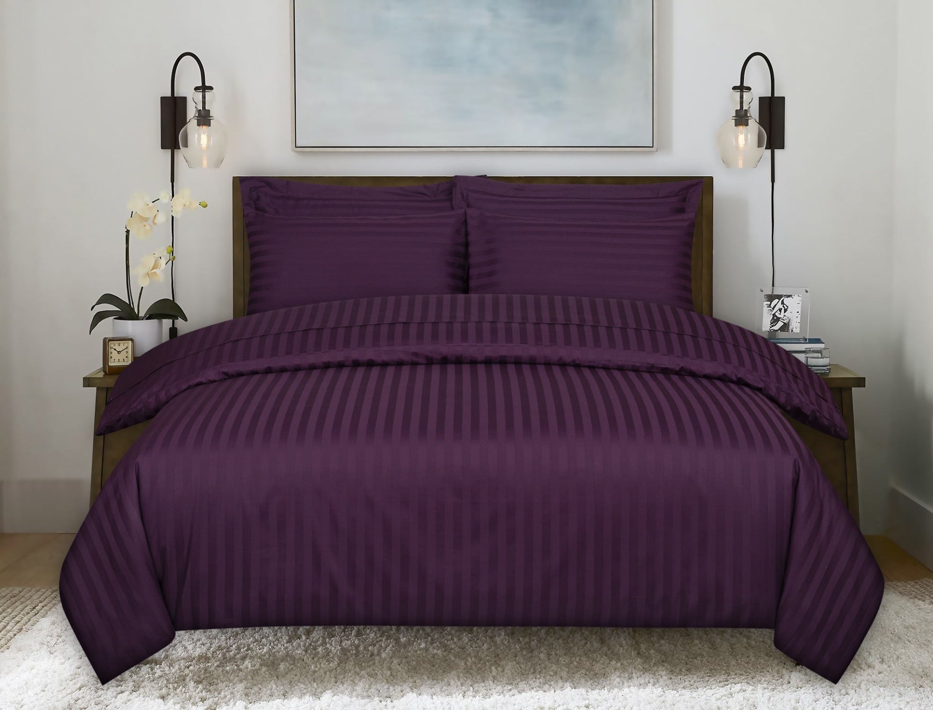 Amethyst Stripe Satin T-250 Quiltcover Set