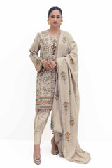 3 Piece Unstitched Embroidered Acrylic Suit with Embroidered Acrylic Dupatta AP-42007