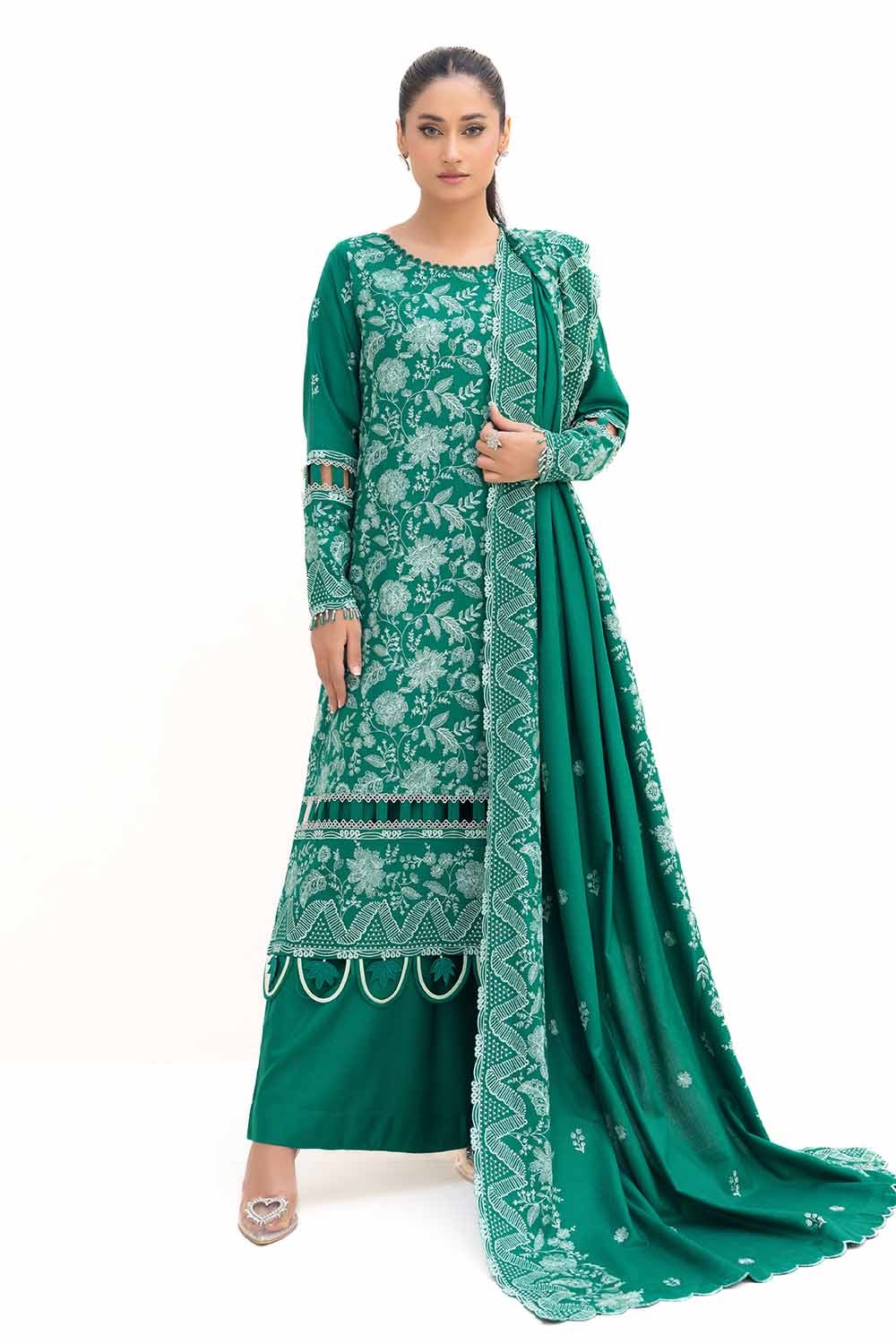 3 Piece Unstitched Embroidered Acrylic Suit with Embroidered Acrylic Dupatta AP-42010