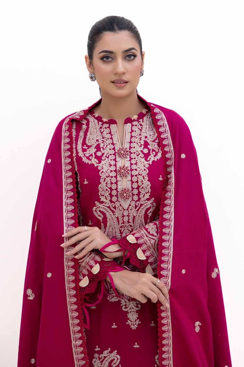 3 Piece Unstitched Embroidered Acrylic Suit with Embroidered Acrylic Dupatta AP-42014