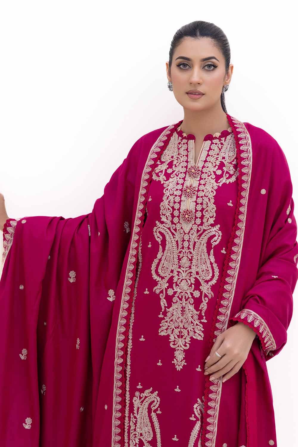 3 Piece Unstitched Embroidered Acrylic Suit with Embroidered Acrylic Dupatta AP-42014