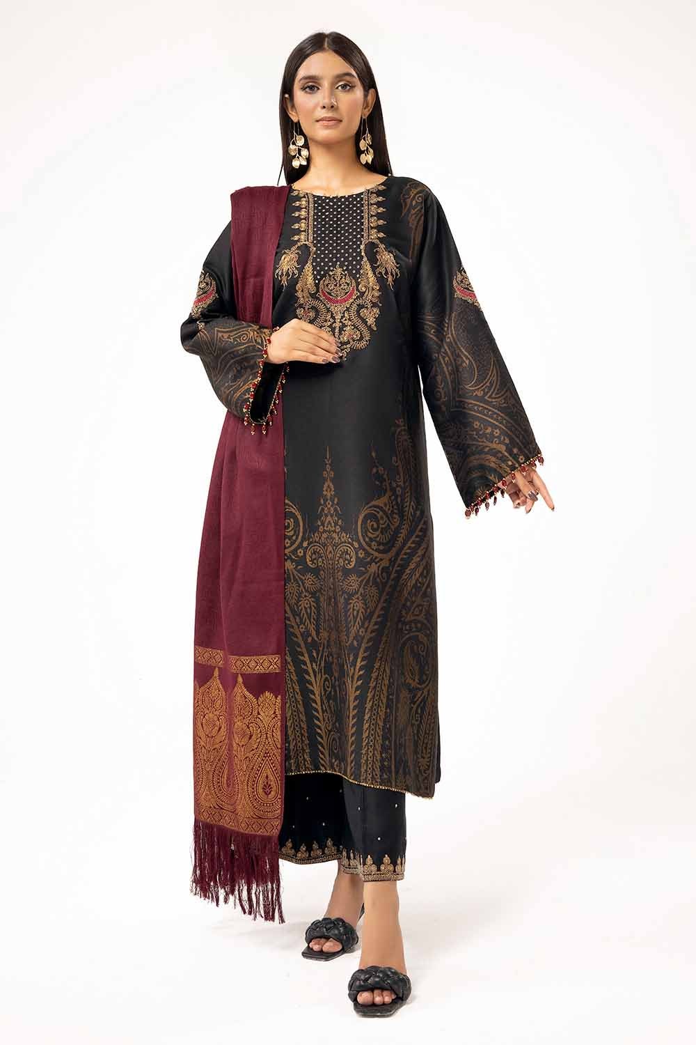 3 Piece Unstitched Embroidered Jacquard Suit with Pashmina Shawl AP-42027