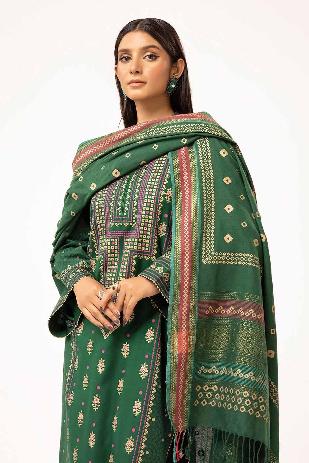 3 Piece Unstitched Gold and Lacquer Printed Suit with Gold and Lacquer Printed Acrylic Dupatta AP-42028