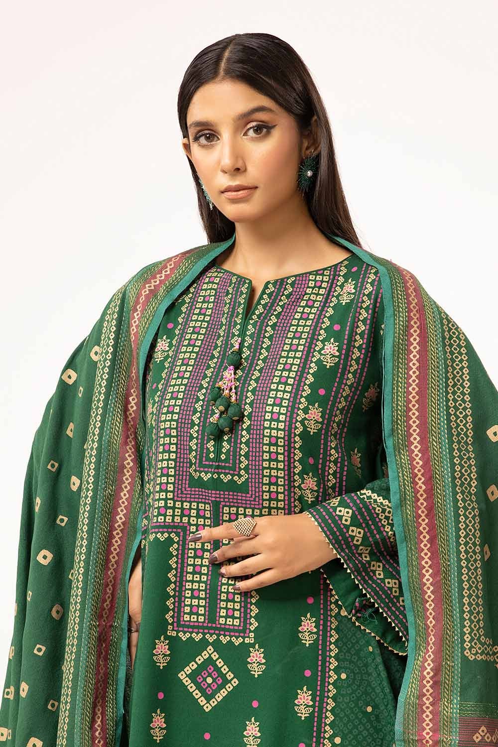3 Piece Unstitched Gold and Lacquer Printed Suit with Gold and Lacquer Printed Acrylic Dupatta AP-42028
