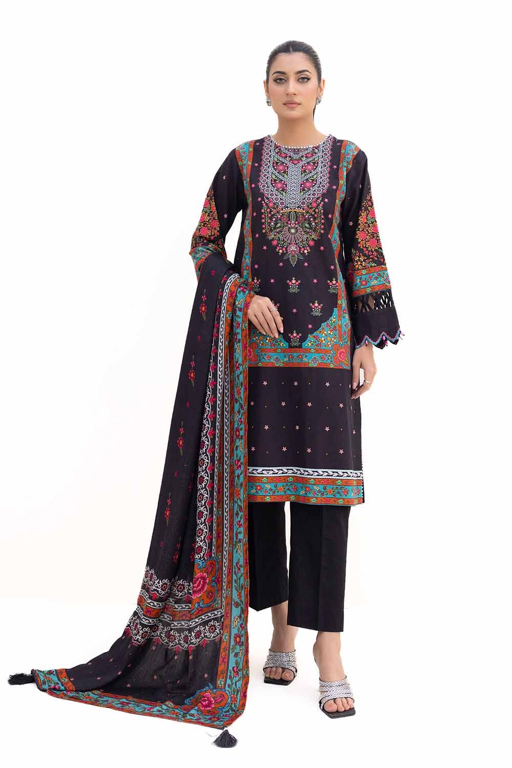 3 Piece Unstitched Printed Khaddar Suit with Printed Pashmina Dupatta AP-42030