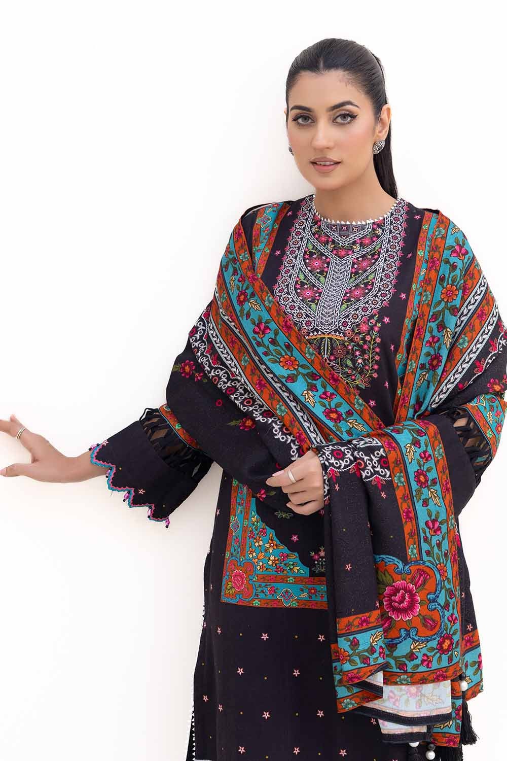 3 Piece Unstitched Printed Khaddar Suit with Printed Pashmina Dupatta AP-42030
