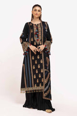 3 Piece Unstitched Gold and Lacquer Printed Suit with Gold and Lacquer Printed Acrylic Dupatta AP-42040