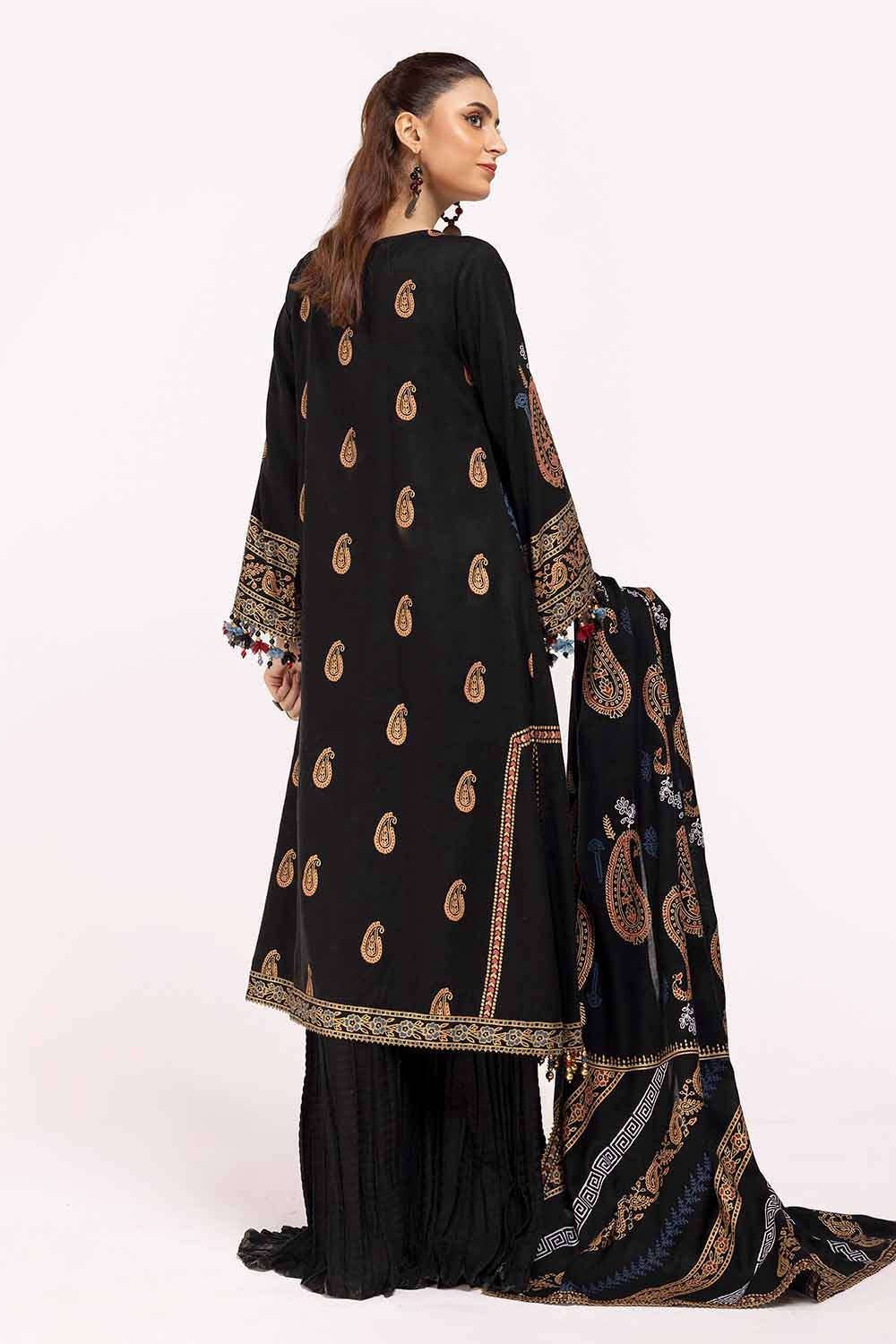 3 Piece Unstitched Gold and Lacquer Printed Suit with Gold and Lacquer Printed Acrylic Dupatta AP-42040