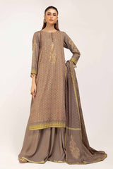 3 Piece Unstitched Gold and Lacquer Printed Suit with Gold and Lacquer Printed Acrylic Dupatta AP-42042