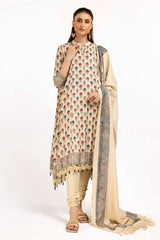3 Piece Unstitched Printed Linen Suit with Embroidered Printed Pashmina Dupatta AP-42049