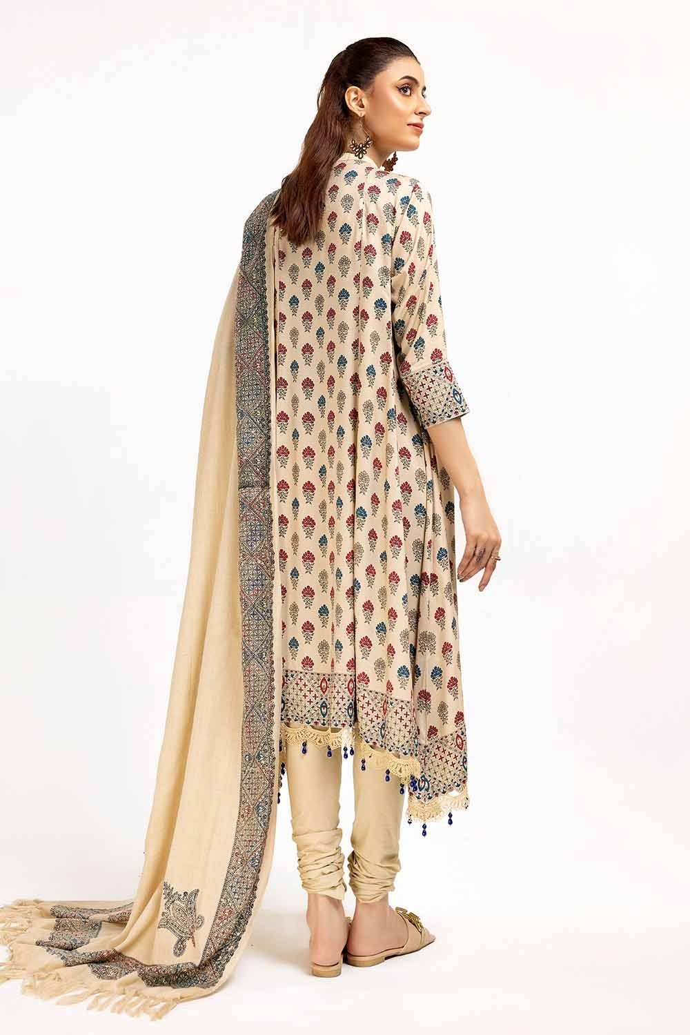 3 Piece Unstitched Printed Linen Suit with Embroidered Printed Pashmina Dupatta AP-42049