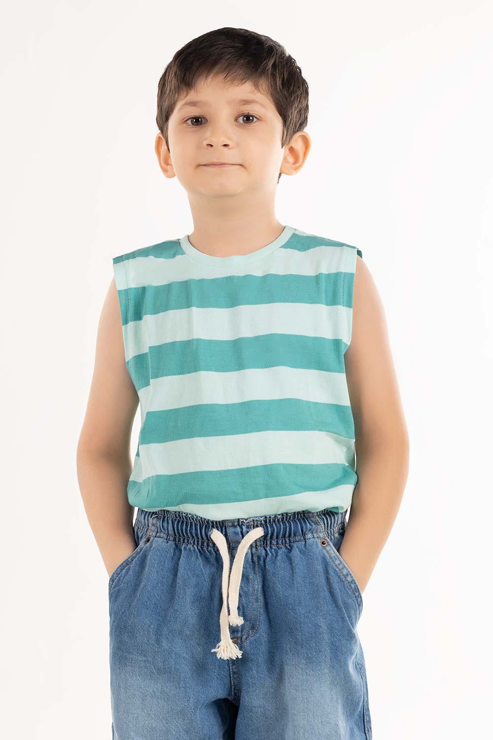 Toddler Boy Aqua Blue Stripped Knit Top TBKT-2210080 A