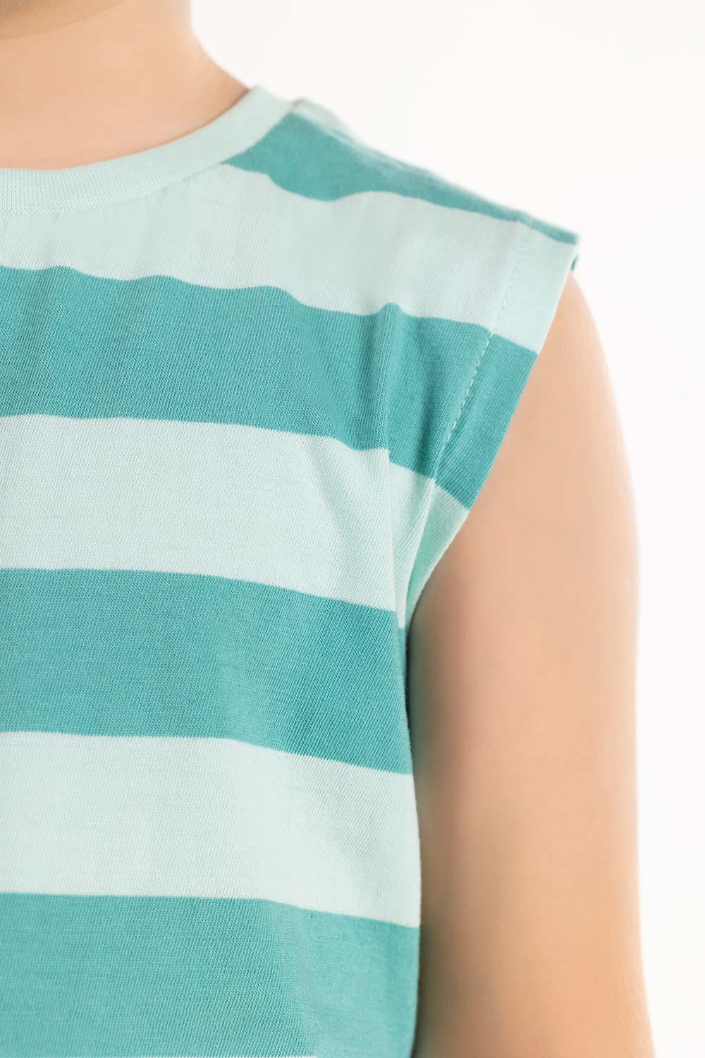 Toddler Boy Aqua Blue Stripped Knit Top TBKT-2210080 A
