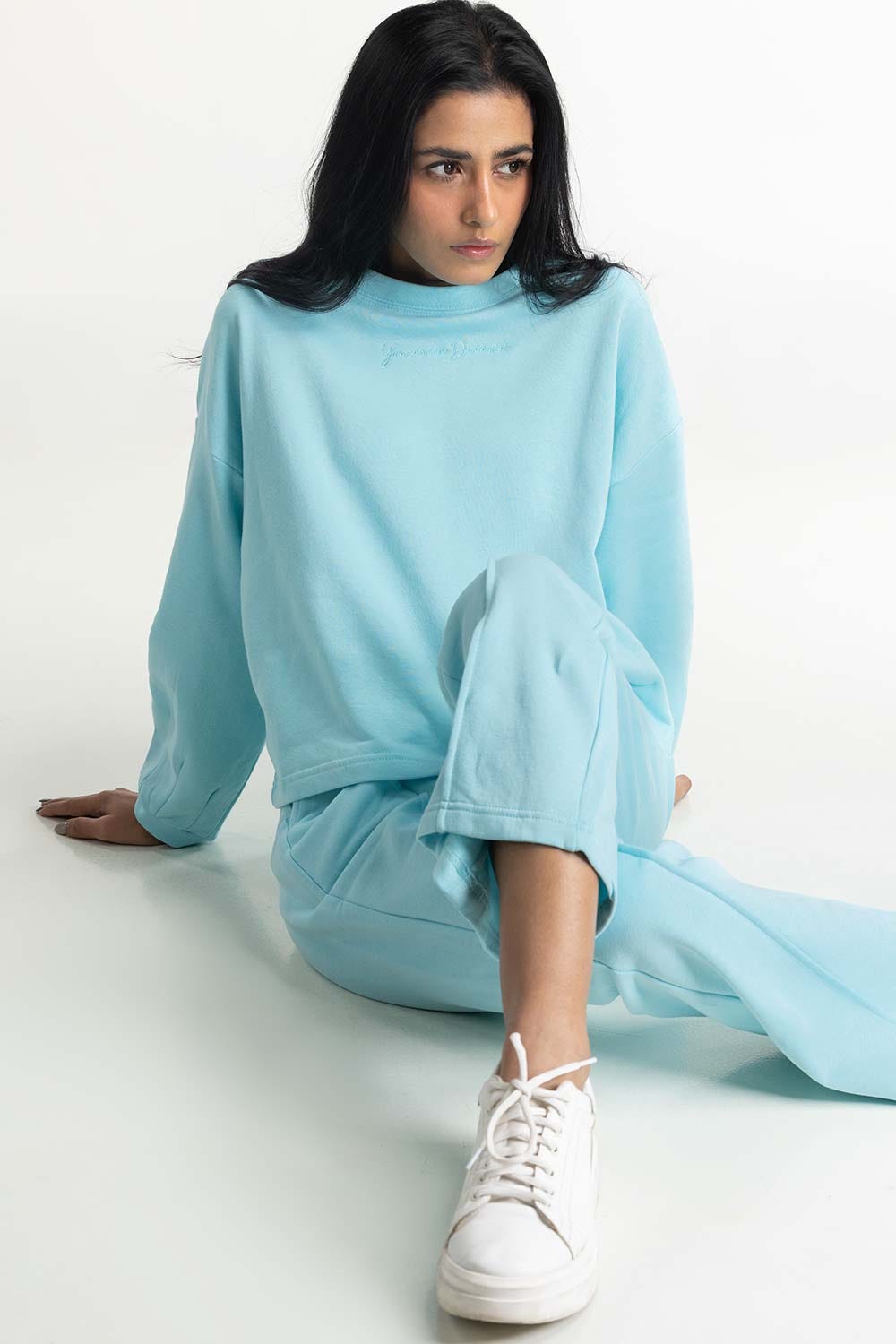 Aqua Embroidered Sweatshirt 224-212-037