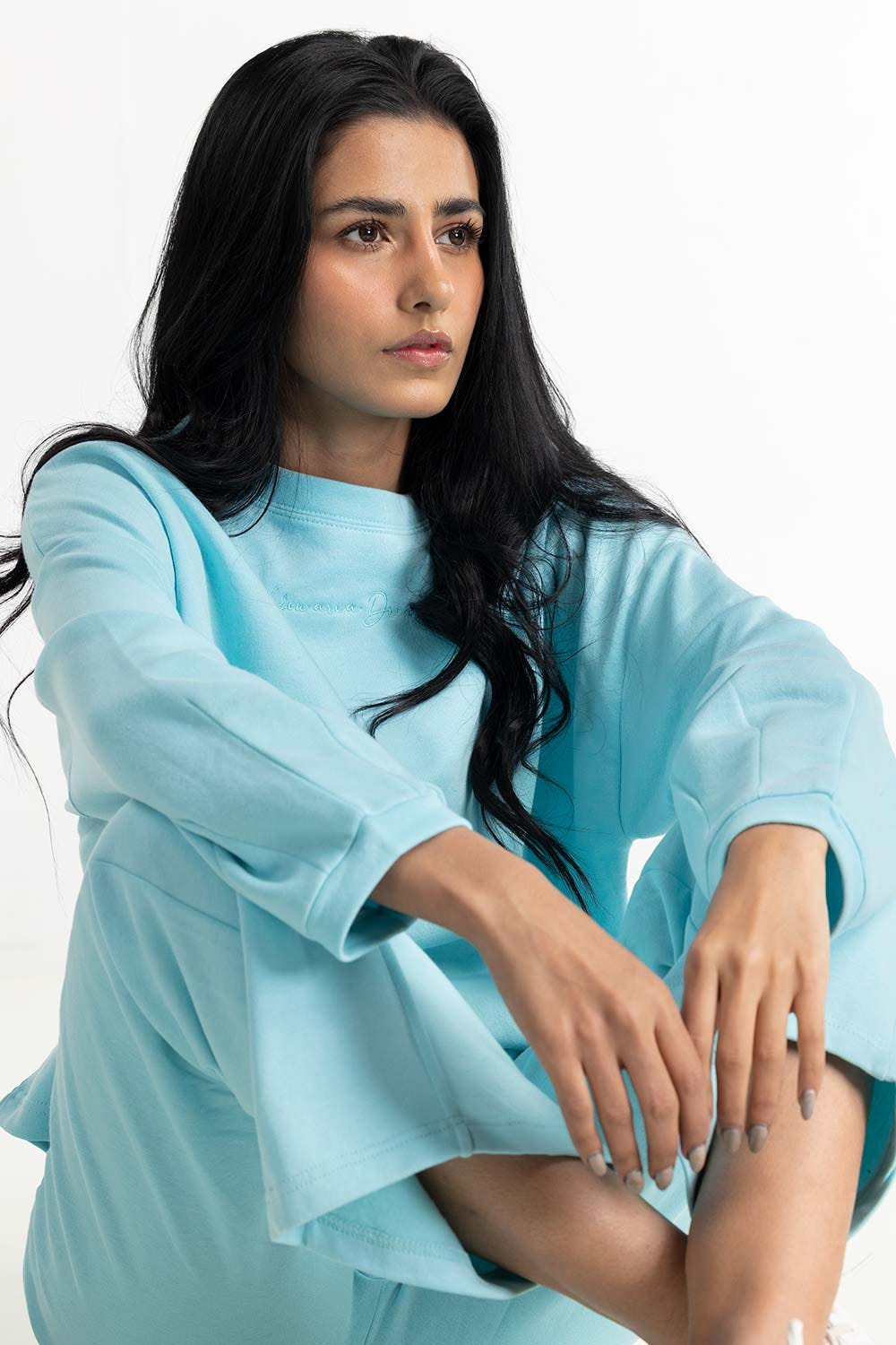 Aqua Embroidered Sweatshirt 224-212-037