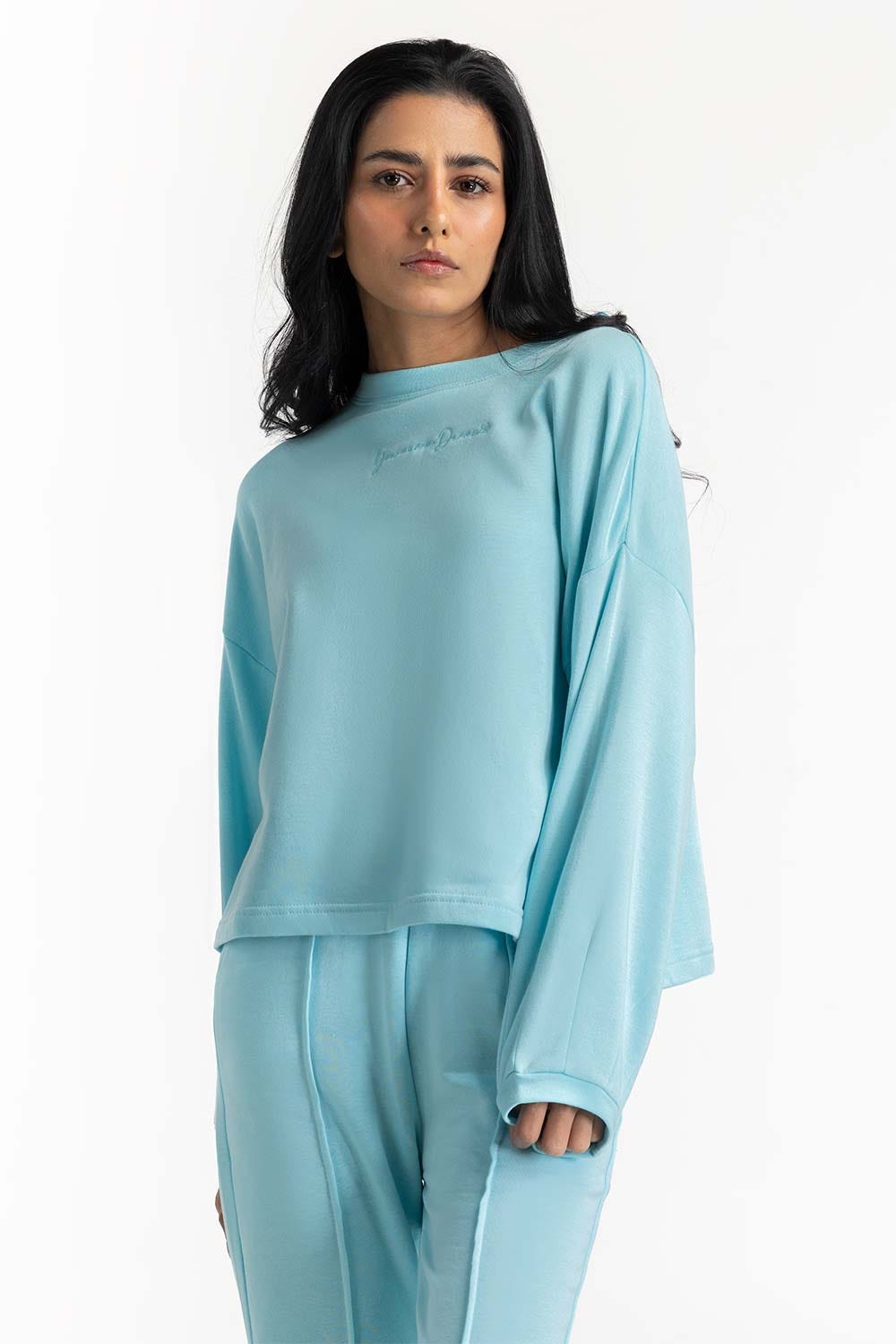Aqua Embroidered Sweatshirt 224-212-037