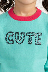 Toddler Girl Aqua Knit Sweater 224-611-023