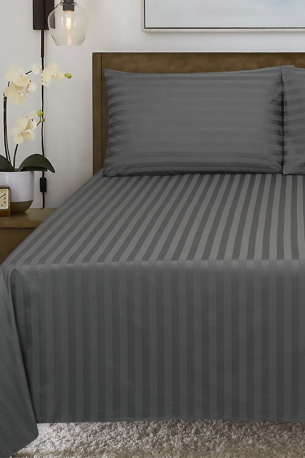 Ash Stripe Satin T-250 Bedsheet Set