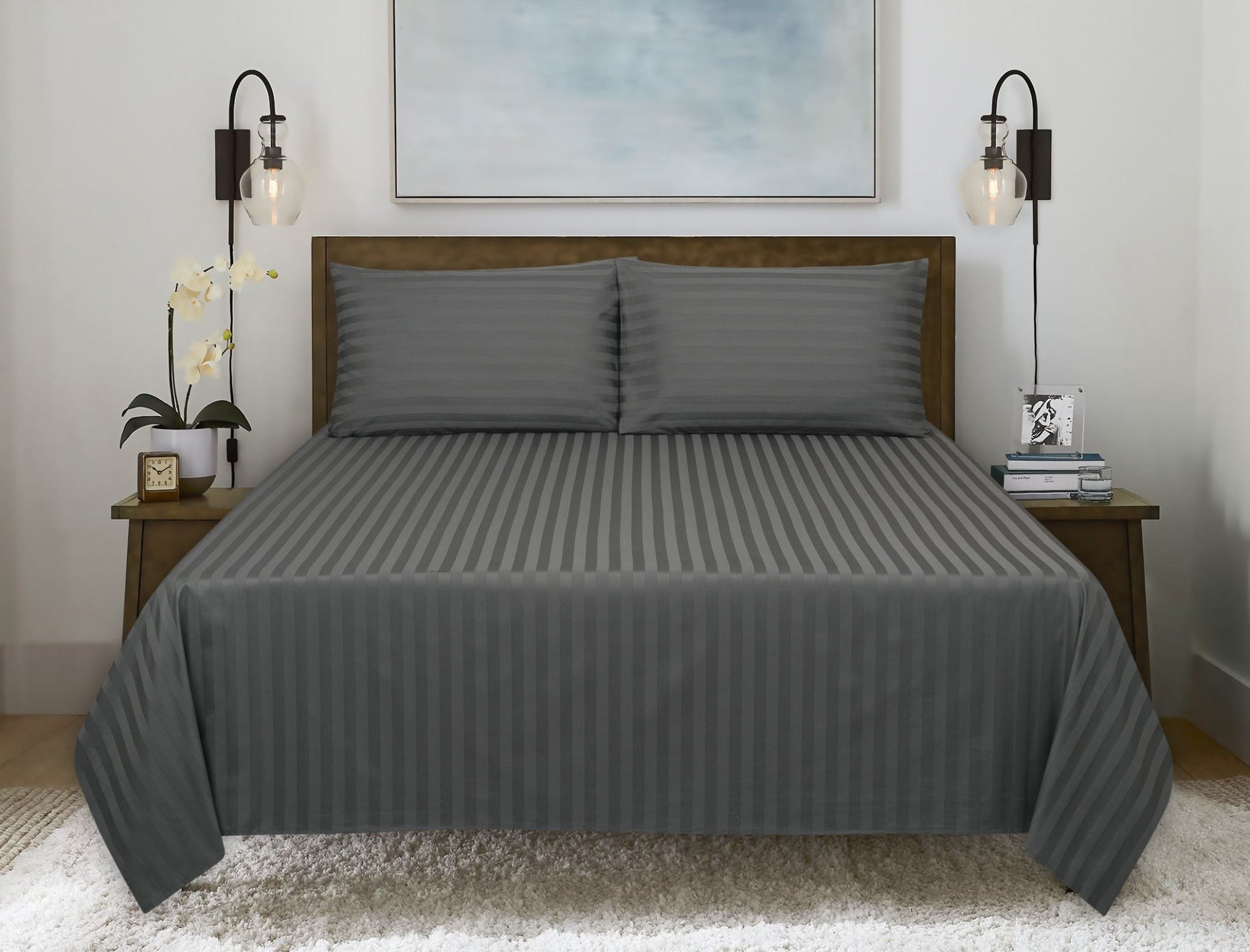 Ash Stripe Satin T-250 Bedsheet Set