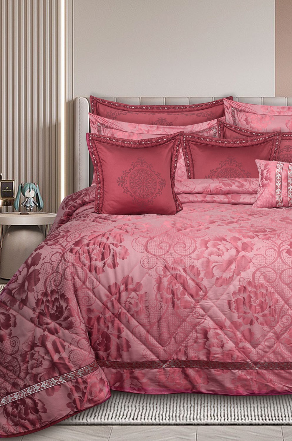 Aurora Red Jacquard Bed Spread