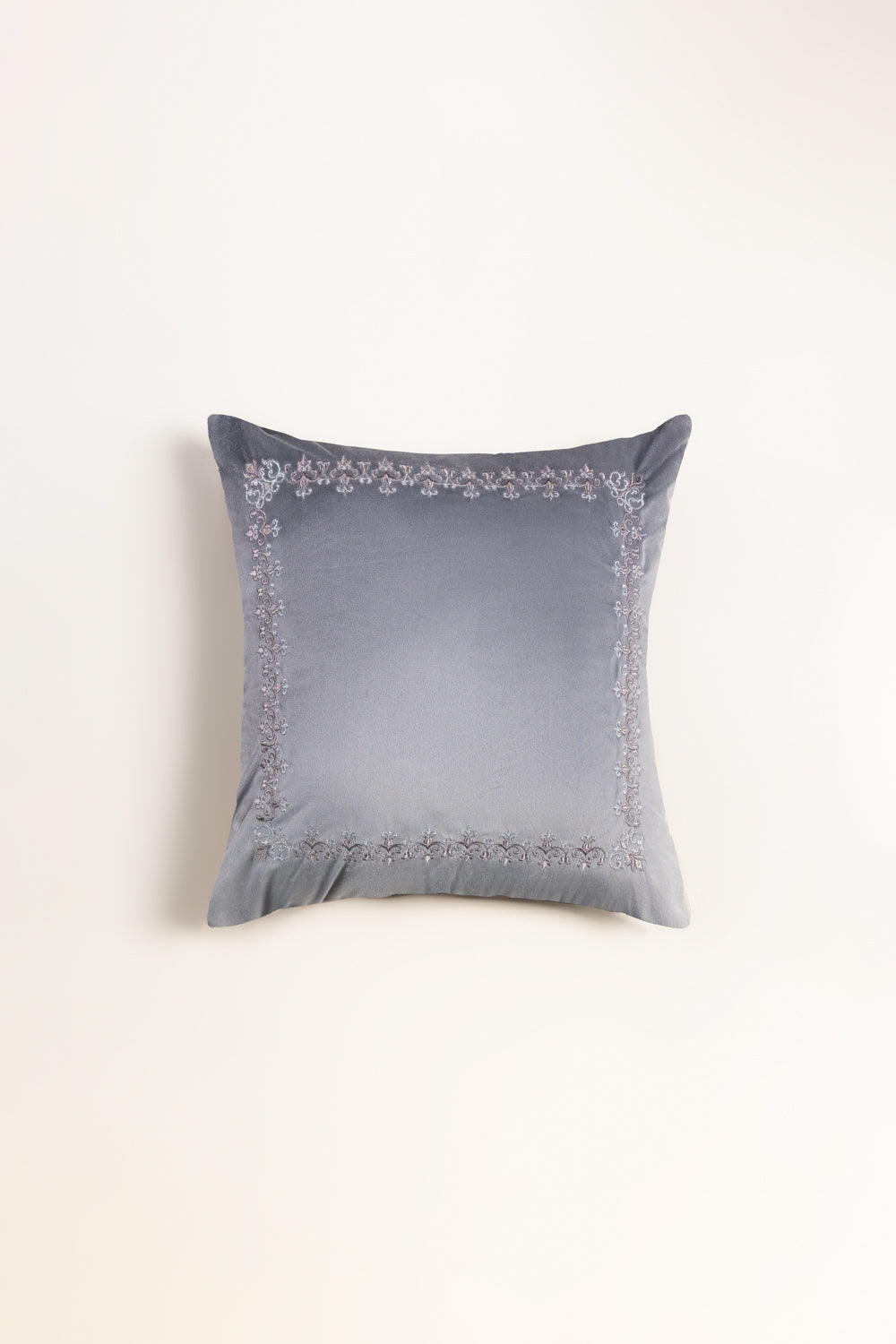 VEC -017 Grey Velvet Embroidered Cushion Cover