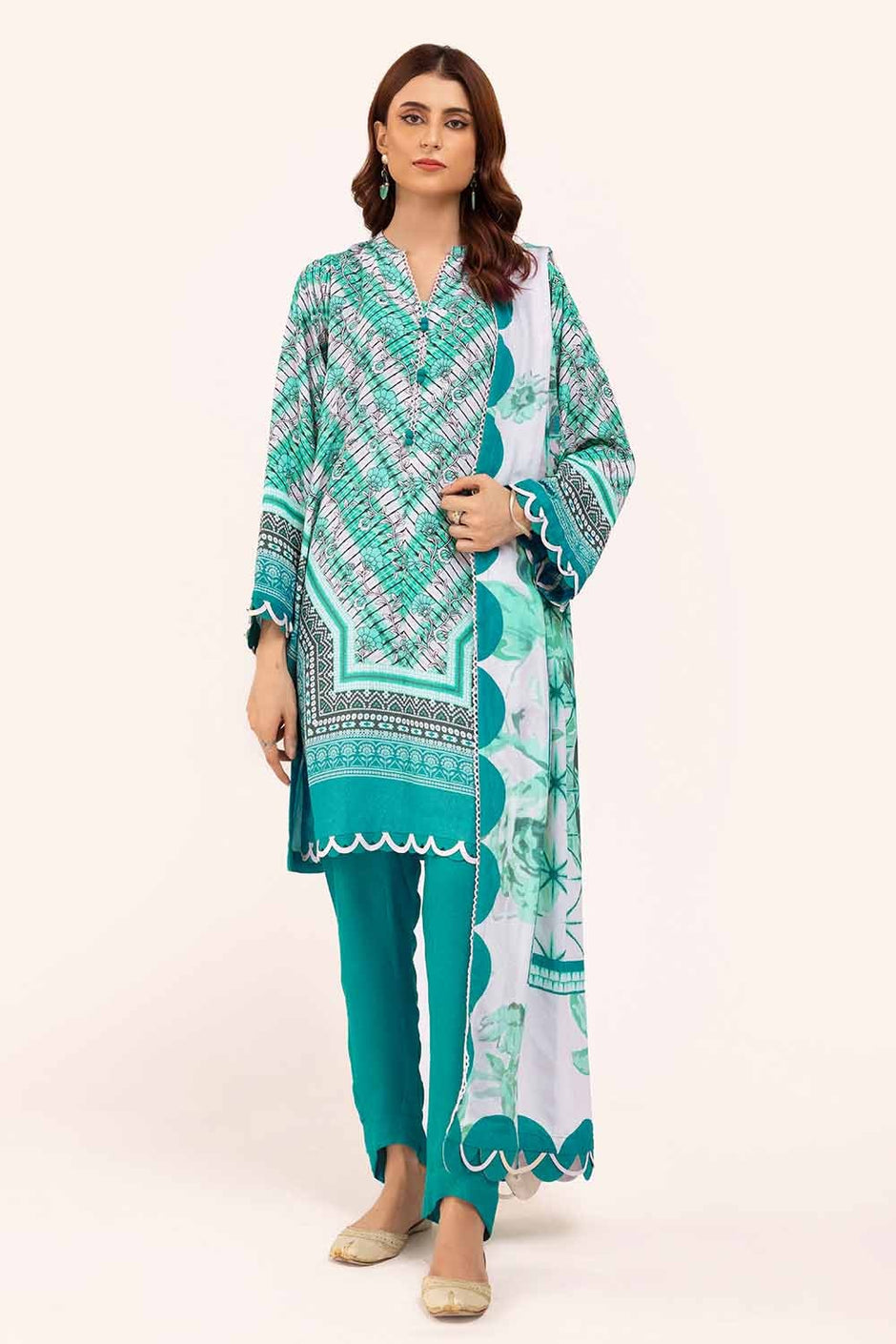 3 Piece Unstitched Printed Karandi Suit