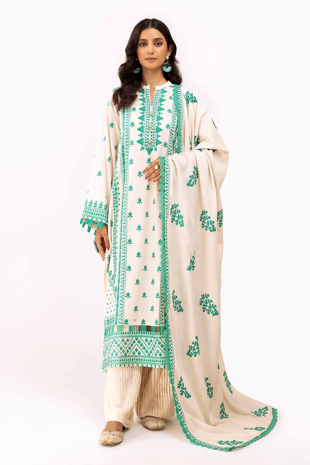 3 Piece Unstitched Embroidered Karandi Suit with Embroidered Karandi Dupatta AY-42008