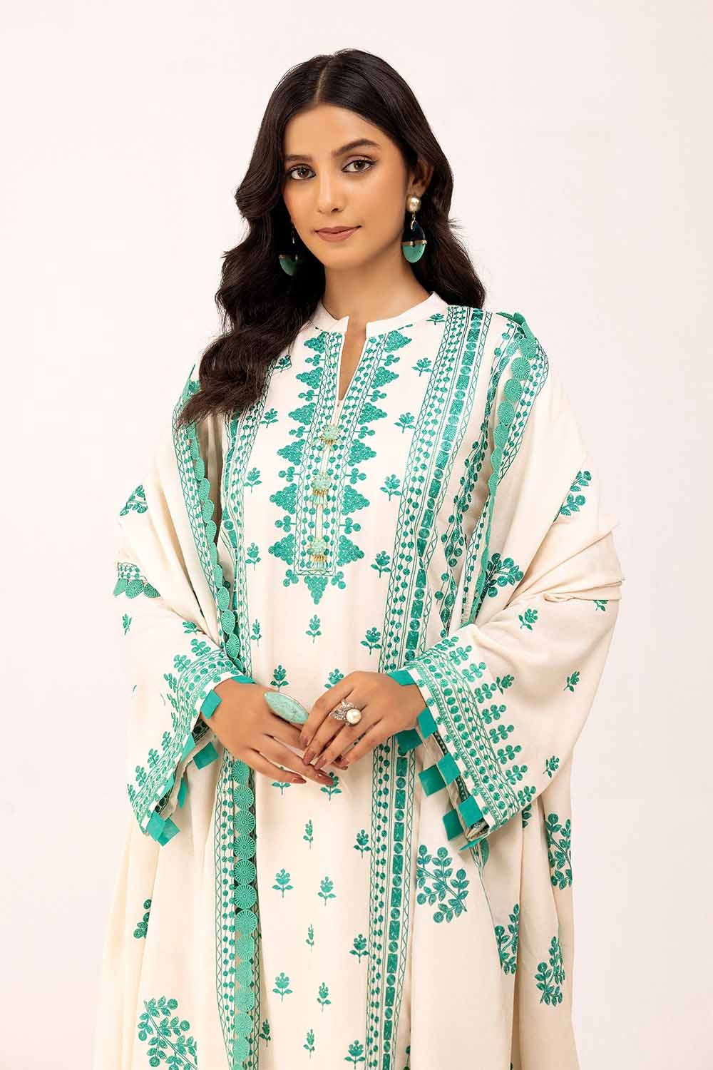 3 Piece Unstitched Embroidered Karandi Suit with Embroidered Karandi Dupatta AY-42008
