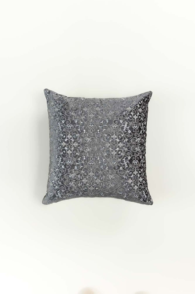 Bagh Grey Velvet Embroidered Cushion Cover