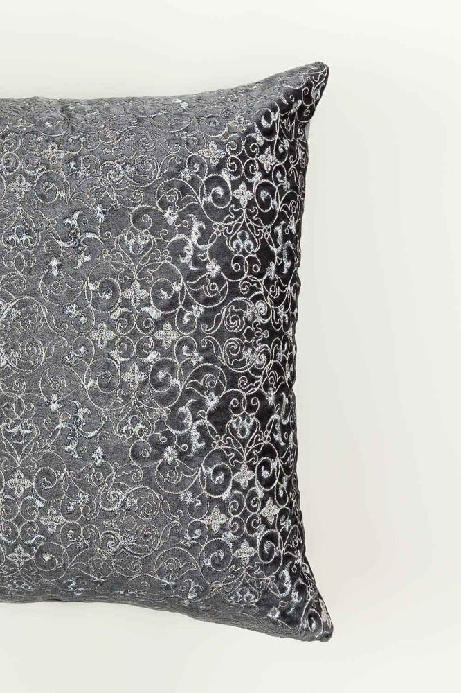 Bagh Grey Velvet Embroidered Cushion Cover